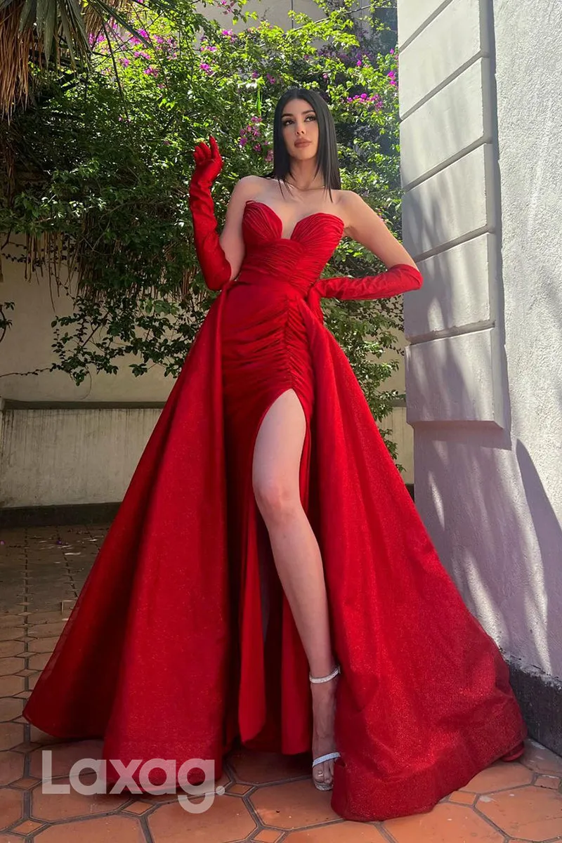 17777 - Sexy V neck Ruched Detachable Skirt Mermaid Long Formal Prom Dress with Slit