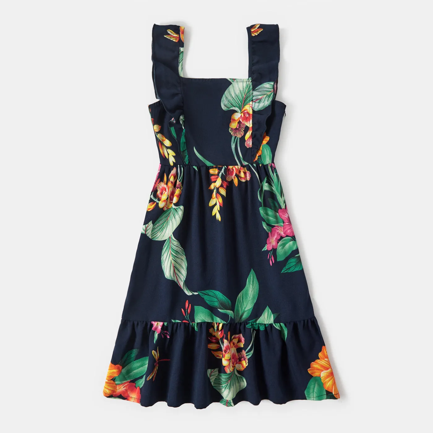 All Over Floral Print Ruffle Deep V Neck Sleeveless Dresses