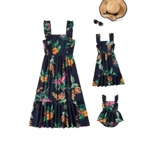 All Over Floral Print Ruffle Deep V Neck Sleeveless Dresses