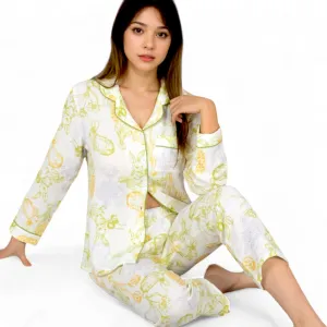 Anna-Kaci Women's Printed Gauze Pajama Set with Button-Up Shirt and Relaxed Fit Pants