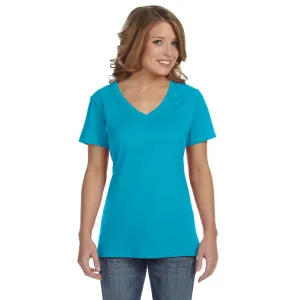Anvil Women's Carribean Blue Ringspun Featherweight V-Neck T-Shirt