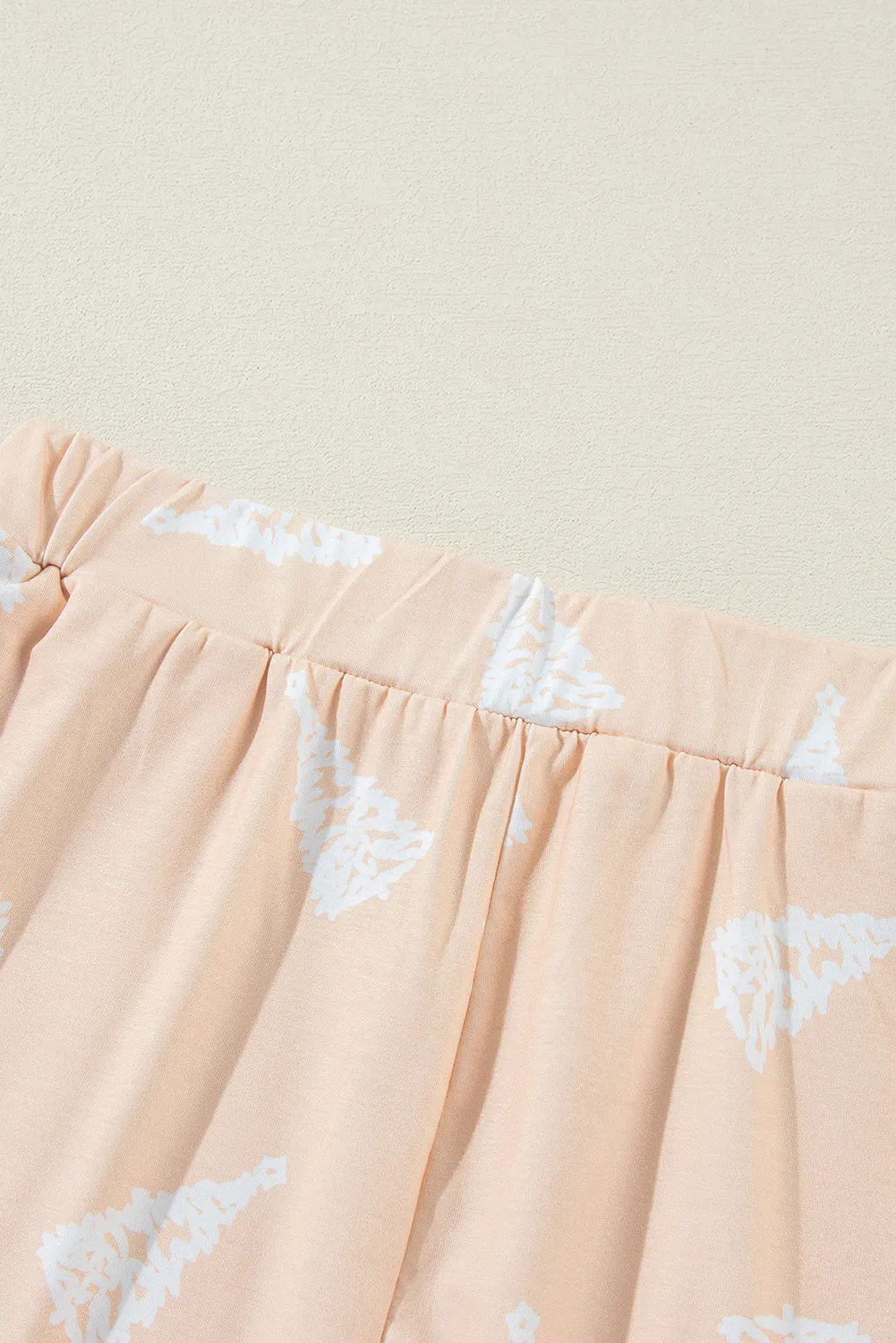 Apricot Christmas Tree Print Loose Fit Two Piece Pajama Set