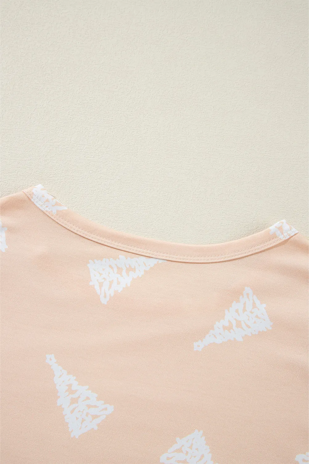 Apricot Christmas Tree Print Loose Fit Two Piece Pajama Set