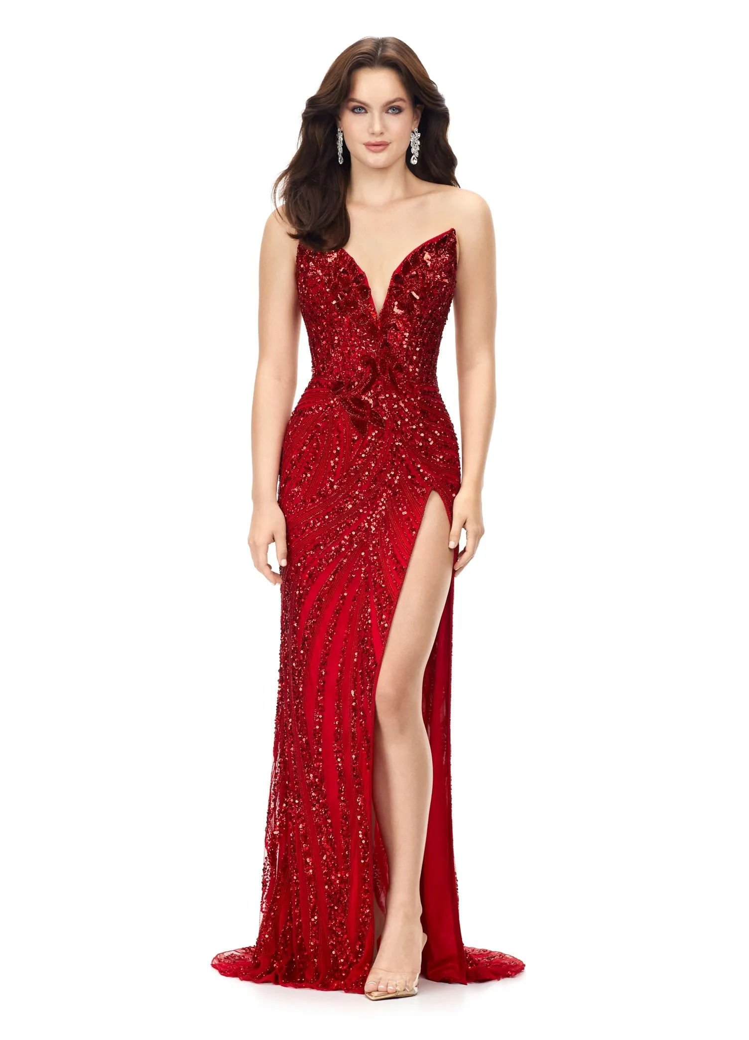 Ashley Lauren 11236 Size 00,0,6 ROYAL Long Fitted V Neck Slit Beaded Sequin Prom Dress Pageant Gown
