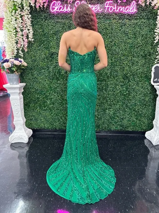 Ashley Lauren 11236 Size 00,0,6 ROYAL Long Fitted V Neck Slit Beaded Sequin Prom Dress Pageant Gown