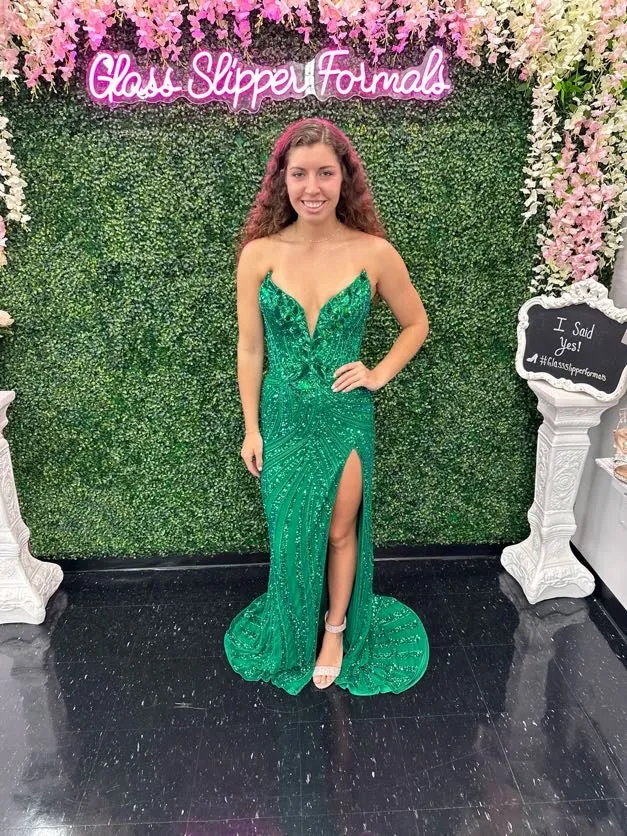 Ashley Lauren 11236 Size 00,0,6 ROYAL Long Fitted V Neck Slit Beaded Sequin Prom Dress Pageant Gown