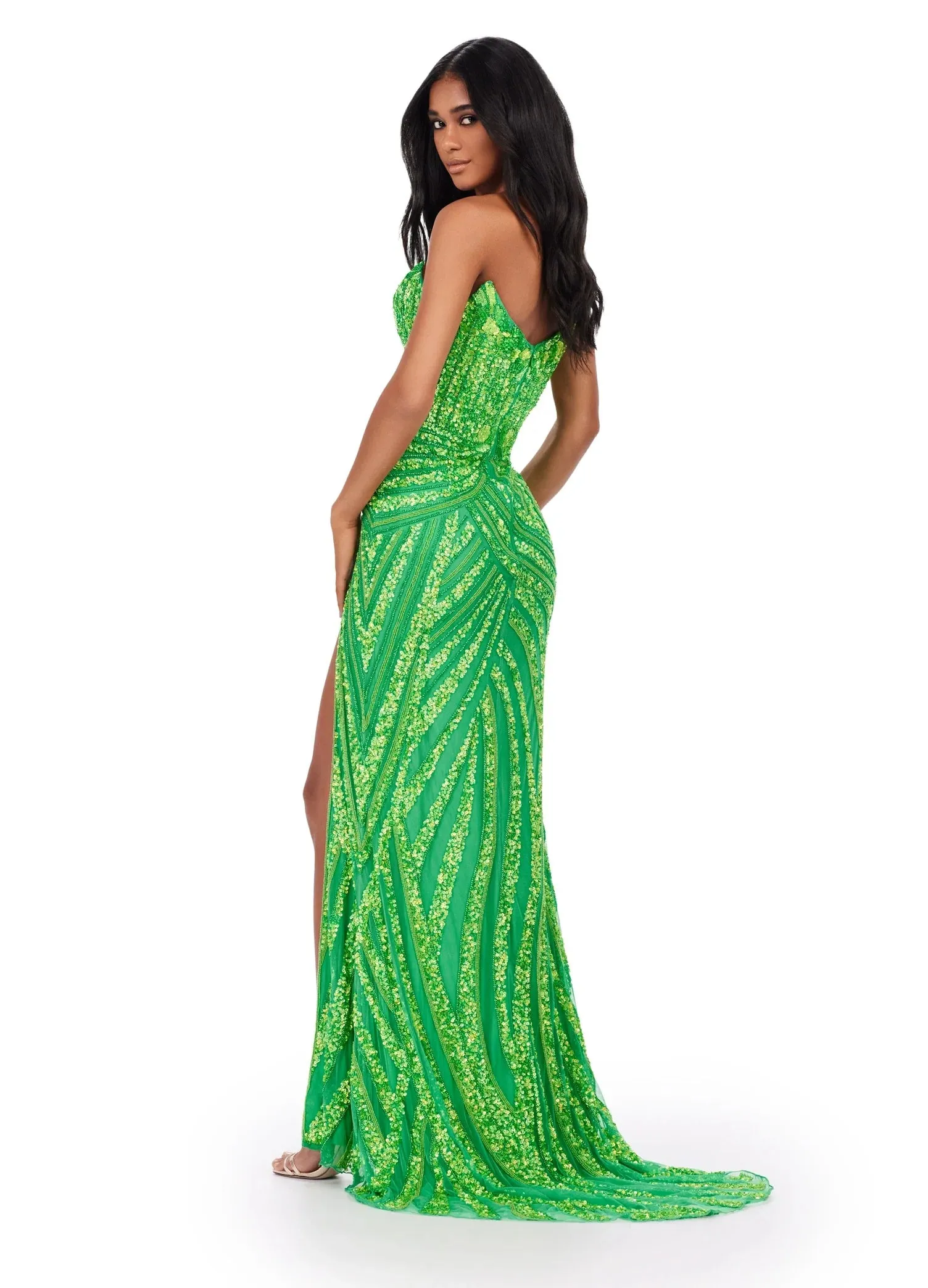 Ashley Lauren 11236 Size 00,0,6 ROYAL Long Fitted V Neck Slit Beaded Sequin Prom Dress Pageant Gown
