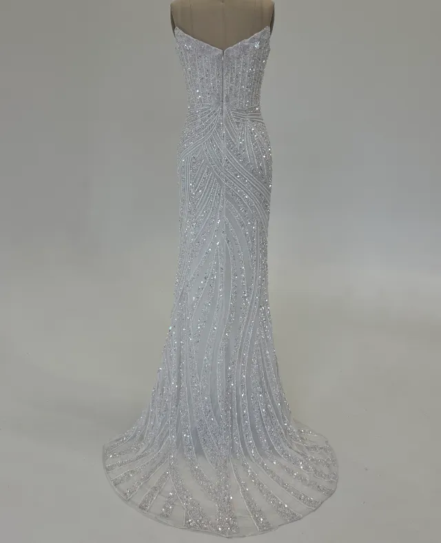 Ashley Lauren 11236 Size 00,0,6 ROYAL Long Fitted V Neck Slit Beaded Sequin Prom Dress Pageant Gown