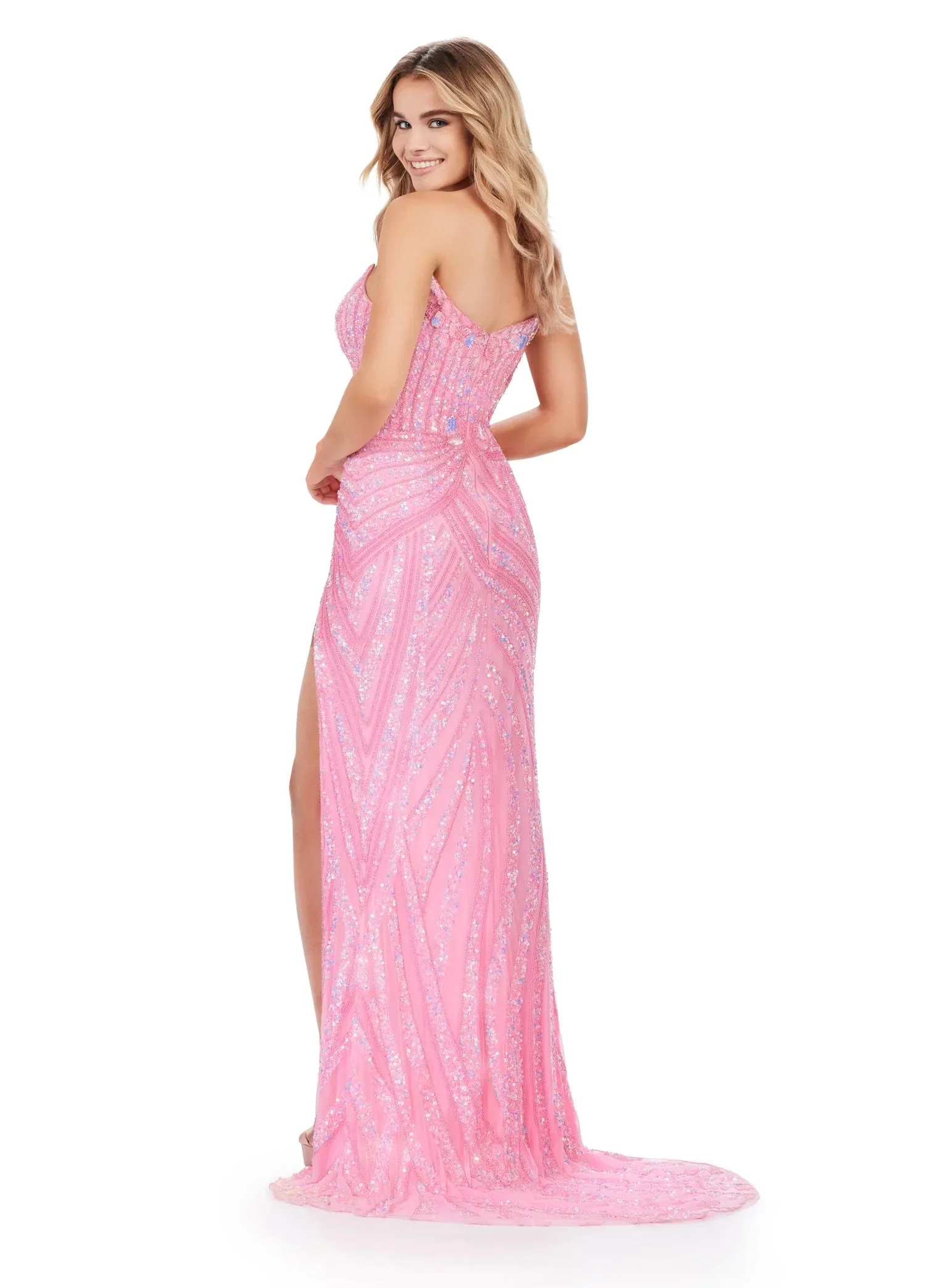 Ashley Lauren 11236 Size 00,0,6 ROYAL Long Fitted V Neck Slit Beaded Sequin Prom Dress Pageant Gown