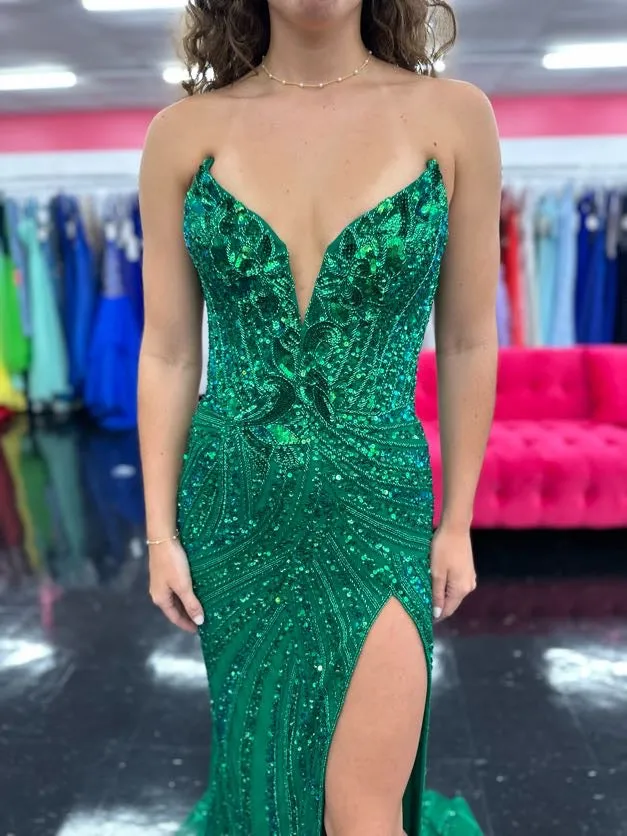 Ashley Lauren 11236 Size 00,0,6 ROYAL Long Fitted V Neck Slit Beaded Sequin Prom Dress Pageant Gown