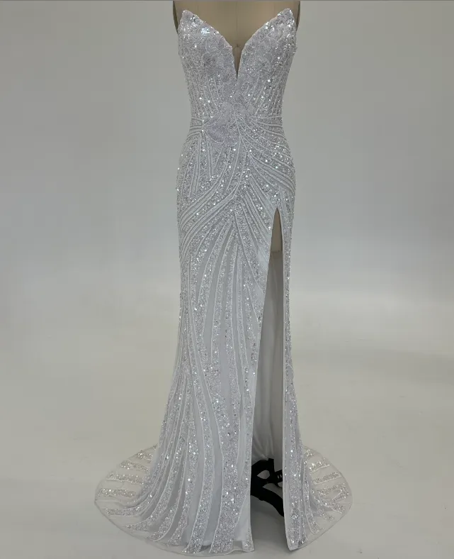 Ashley Lauren 11236 Size 00,0,6 ROYAL Long Fitted V Neck Slit Beaded Sequin Prom Dress Pageant Gown