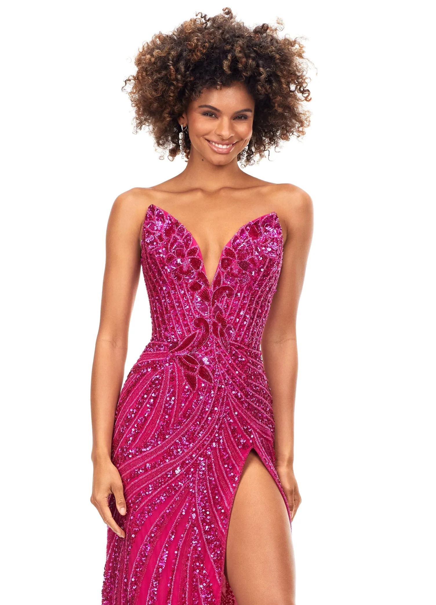 Ashley Lauren 11236 Size 00,0,6 ROYAL Long Fitted V Neck Slit Beaded Sequin Prom Dress Pageant Gown