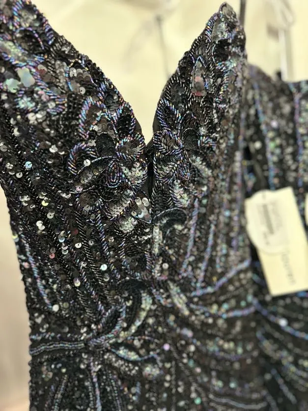 Ashley Lauren 11236 Size 00,0,6 ROYAL Long Fitted V Neck Slit Beaded Sequin Prom Dress Pageant Gown
