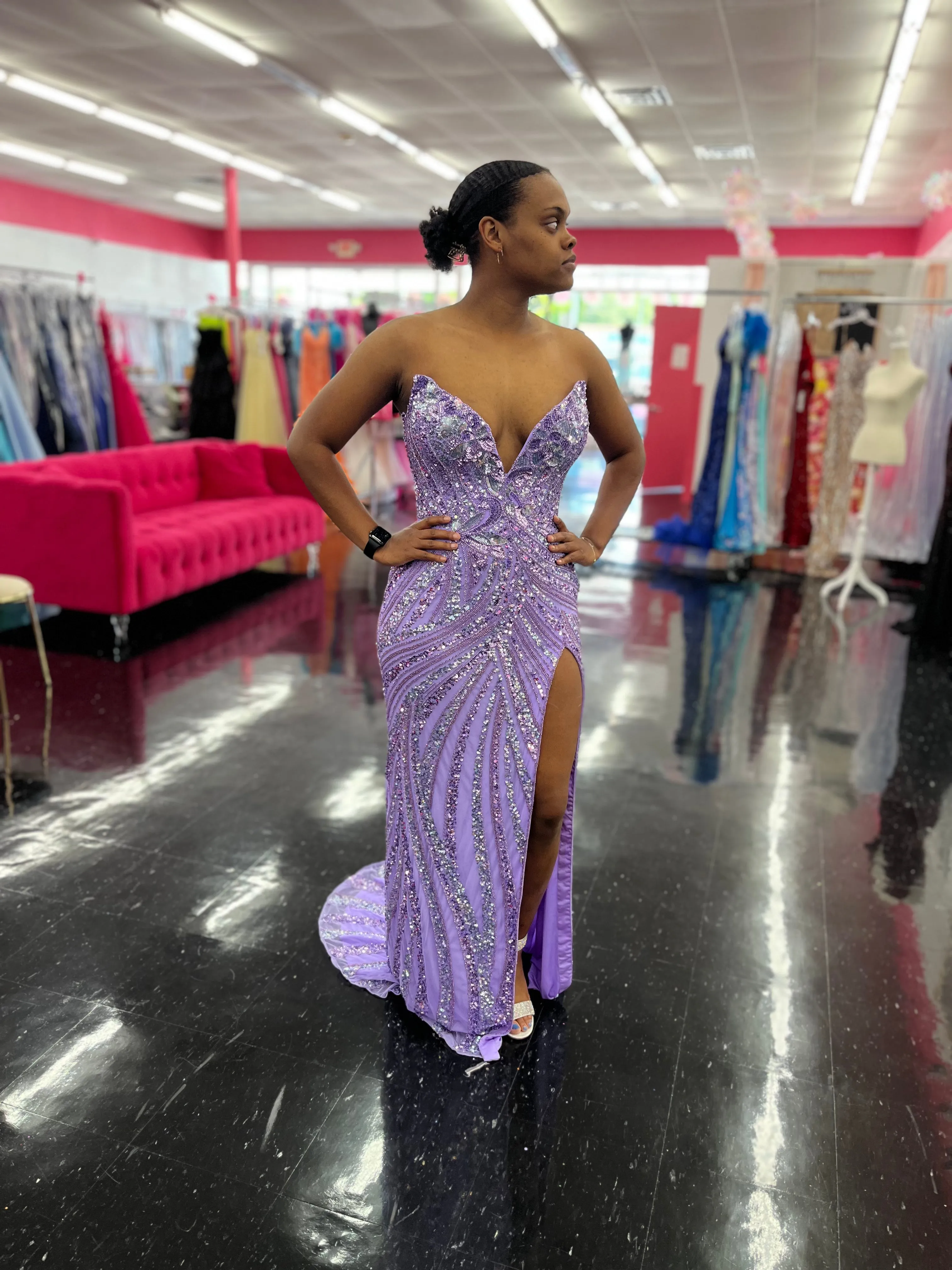 Ashley Lauren 11236 Size 00,0,6 ROYAL Long Fitted V Neck Slit Beaded Sequin Prom Dress Pageant Gown