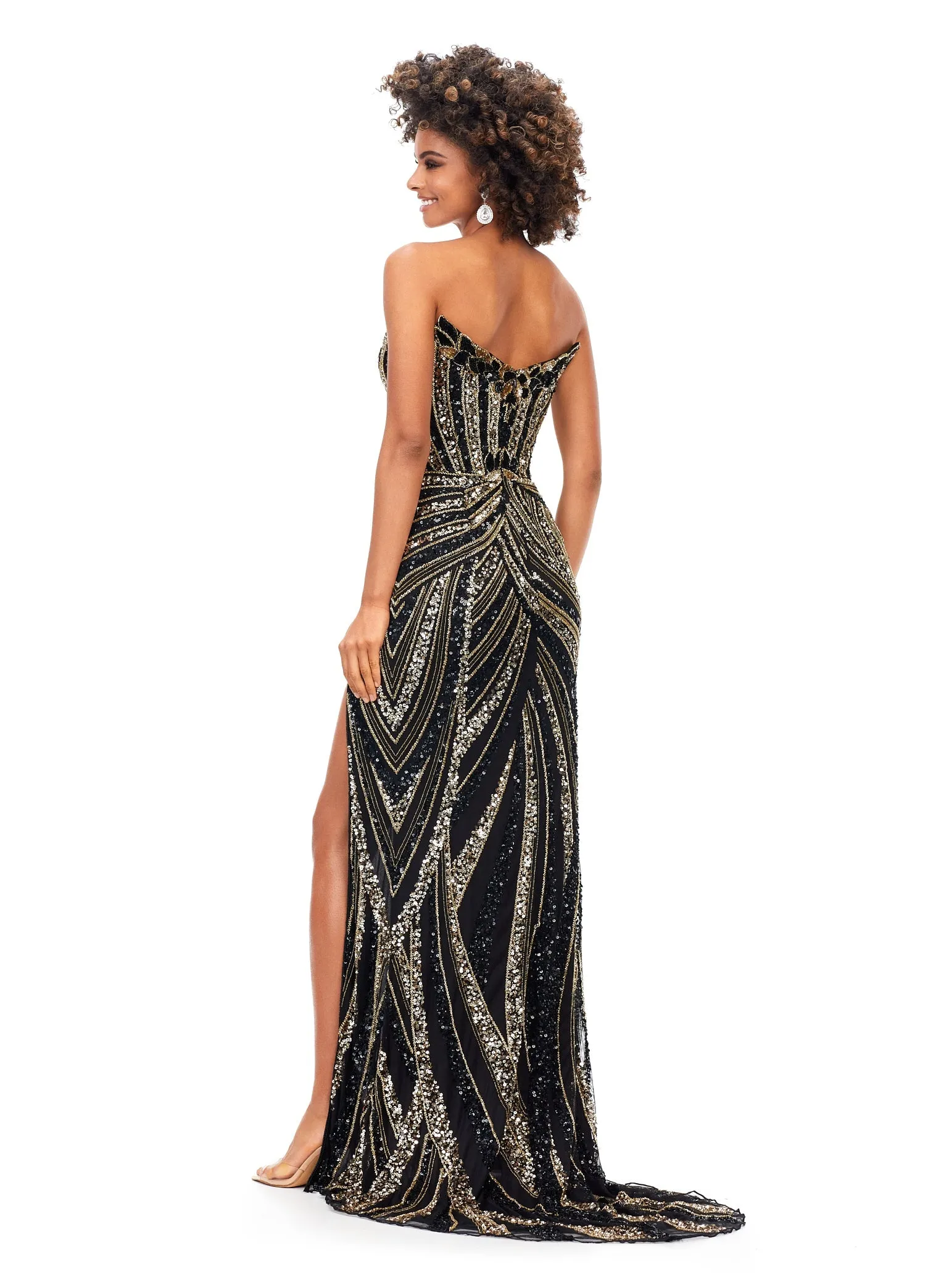 Ashley Lauren 11236 Size 00,0,6 ROYAL Long Fitted V Neck Slit Beaded Sequin Prom Dress Pageant Gown