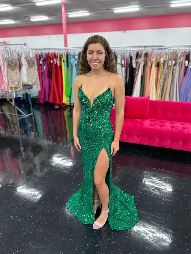 Ashley Lauren 11236 Size 00,0,6 ROYAL Long Fitted V Neck Slit Beaded Sequin Prom Dress Pageant Gown
