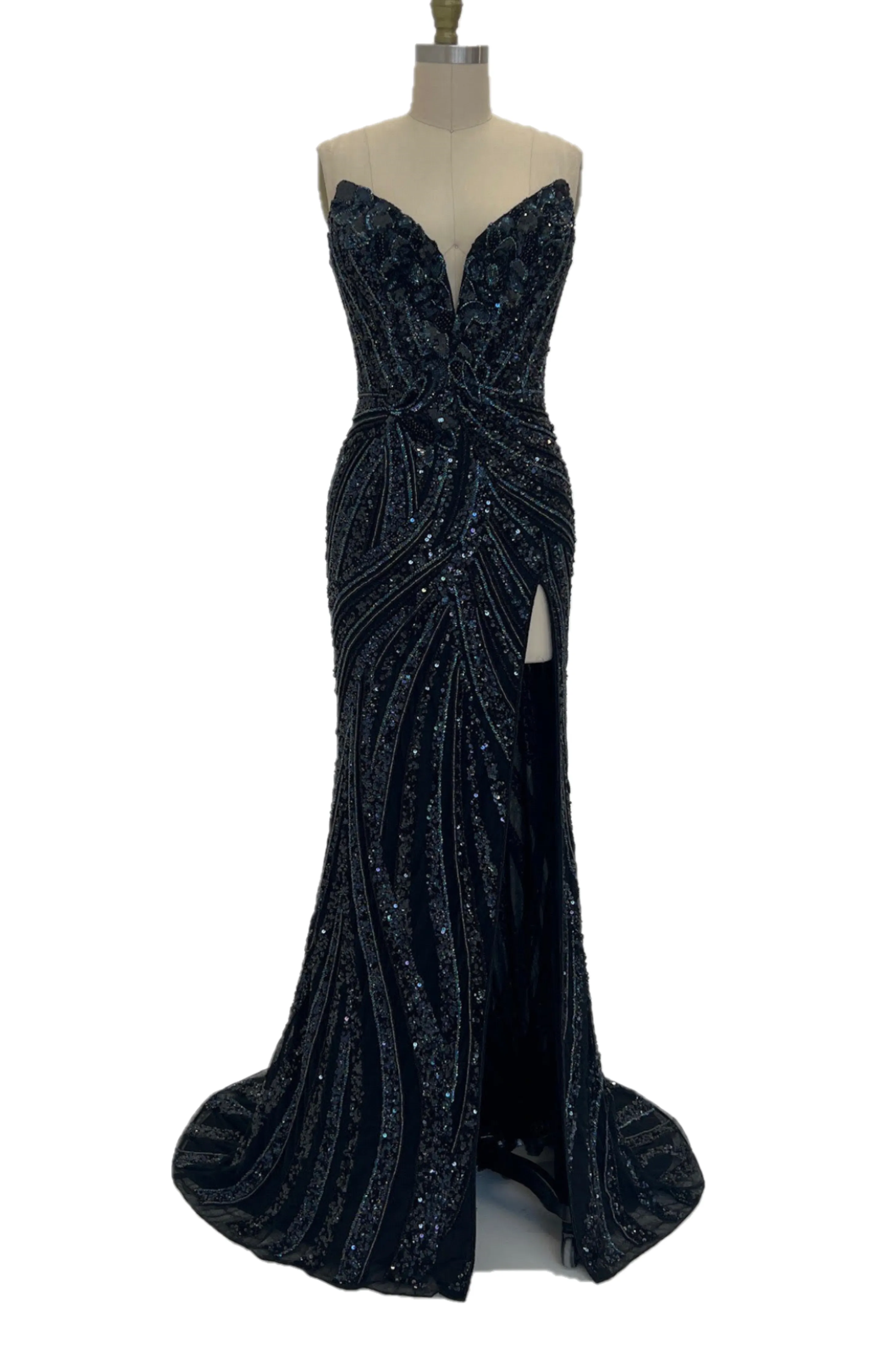 Ashley Lauren 11236 Size 00,0,6 ROYAL Long Fitted V Neck Slit Beaded Sequin Prom Dress Pageant Gown