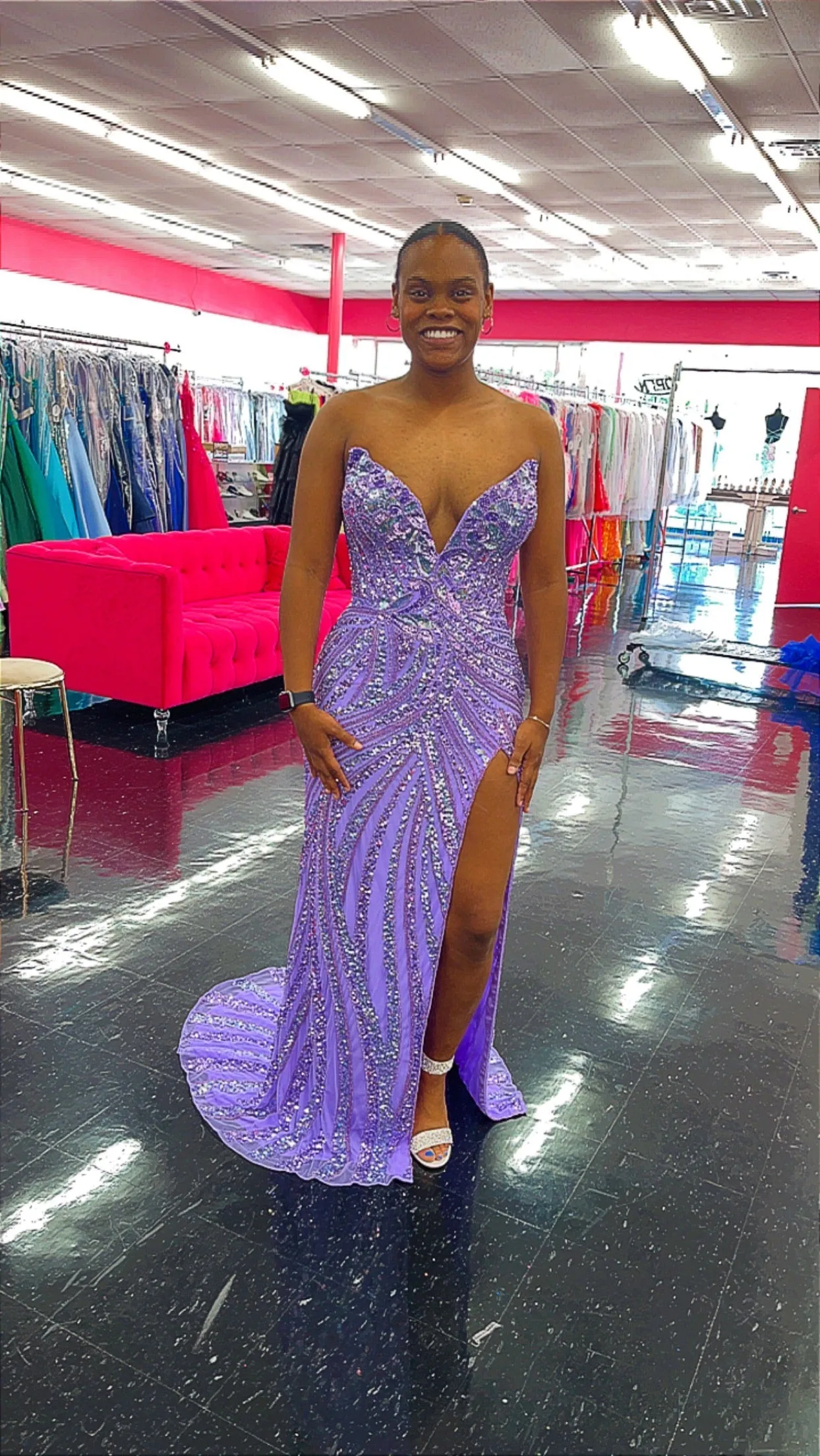 Ashley Lauren 11236 Size 00,0,6 ROYAL Long Fitted V Neck Slit Beaded Sequin Prom Dress Pageant Gown