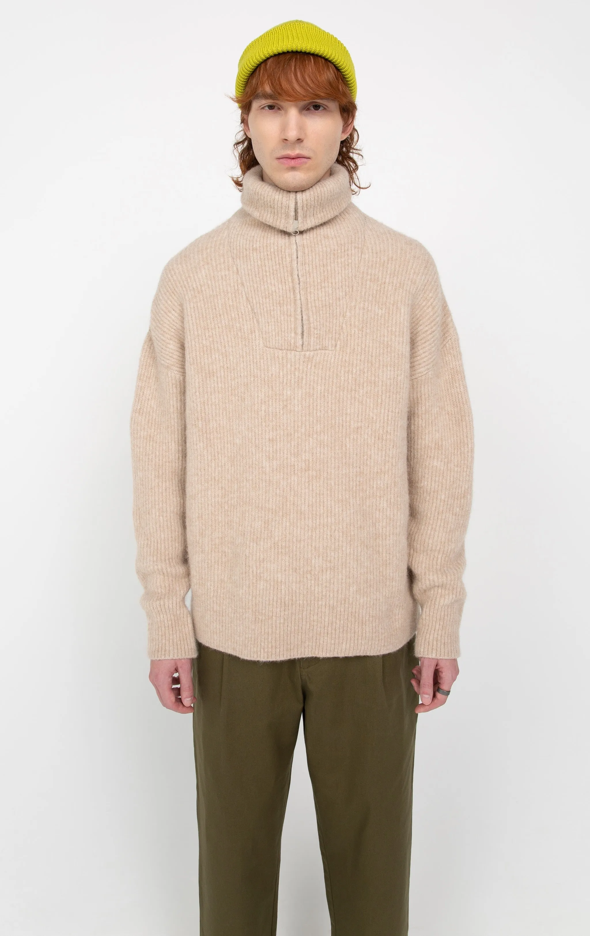 Beige half-zip alpaca sweater