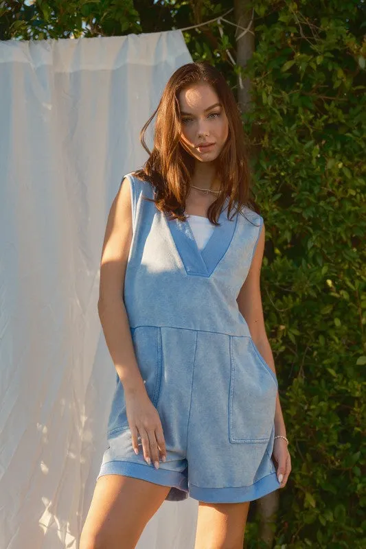 Blue Mineral Washed French Terry Romper