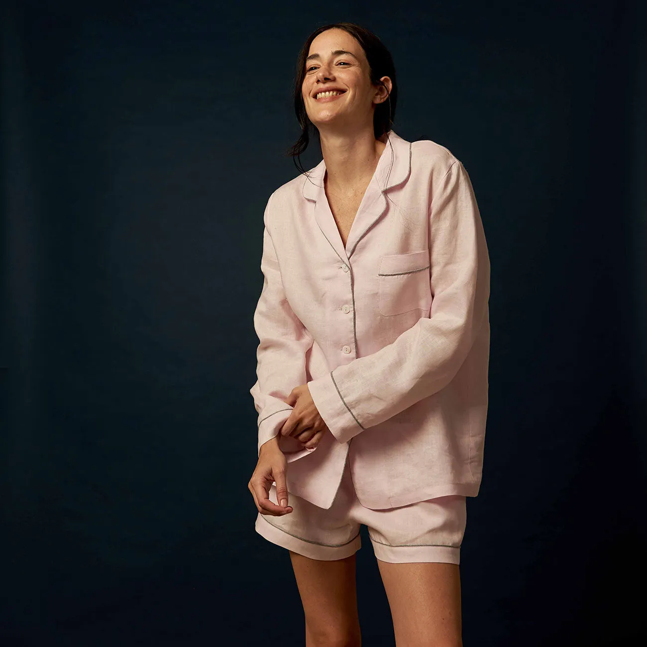 Blush Pink Linen Pajama Shirt (Top Only)