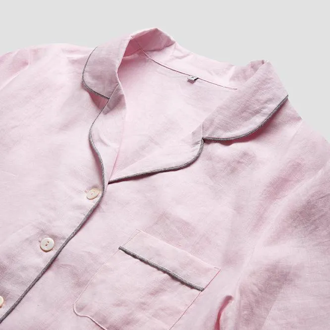 Blush Pink Linen Pajama Shirt (Top Only)