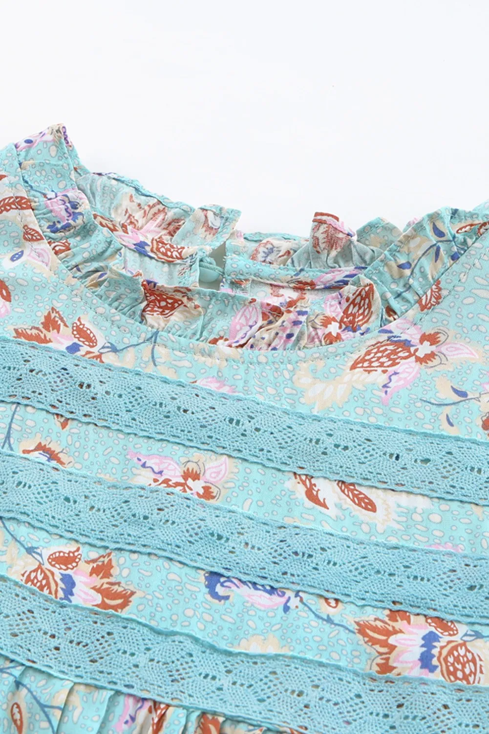 Boho Floral Print Flutter Sleeve Top in Aqua