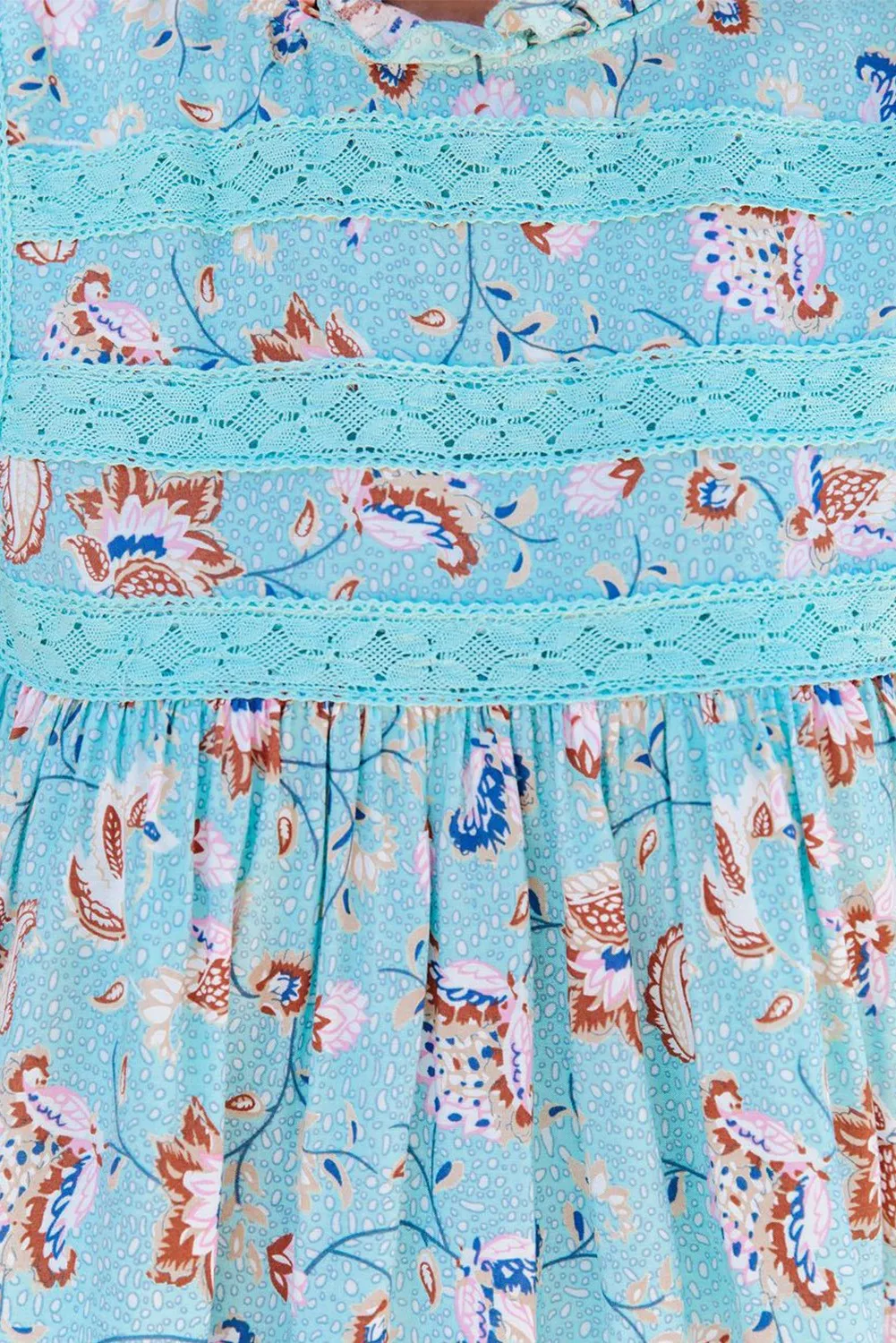 Boho Floral Print Flutter Sleeve Top in Aqua