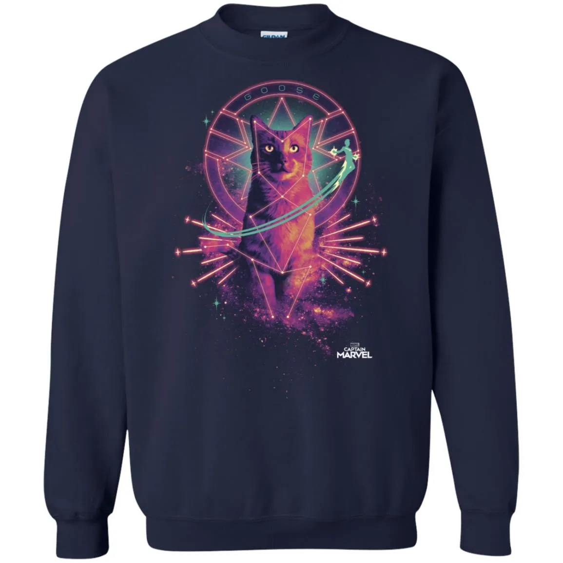 Captain Marvel Movie Goose Galaxy Portrait Crewneck Pullover Sweatshirt