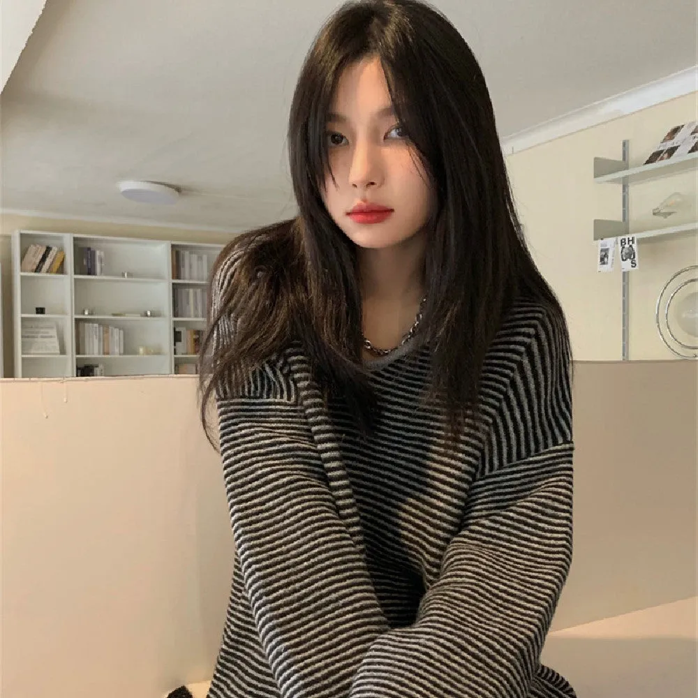 christmas outfit Sonicelife Vintage Knit Striped Hooded Sweater
