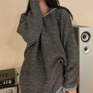 christmas outfit Sonicelife Vintage Knit Striped Hooded Sweater