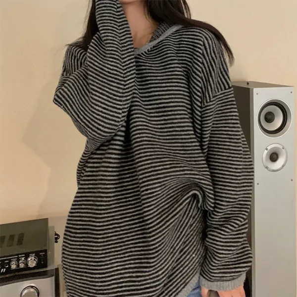 christmas outfit Sonicelife Vintage Knit Striped Hooded Sweater