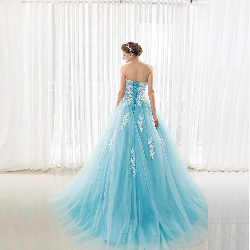 Cinderella Blue Lace Ball Gown Formal Evening Sweet Sixteen Dress EN901