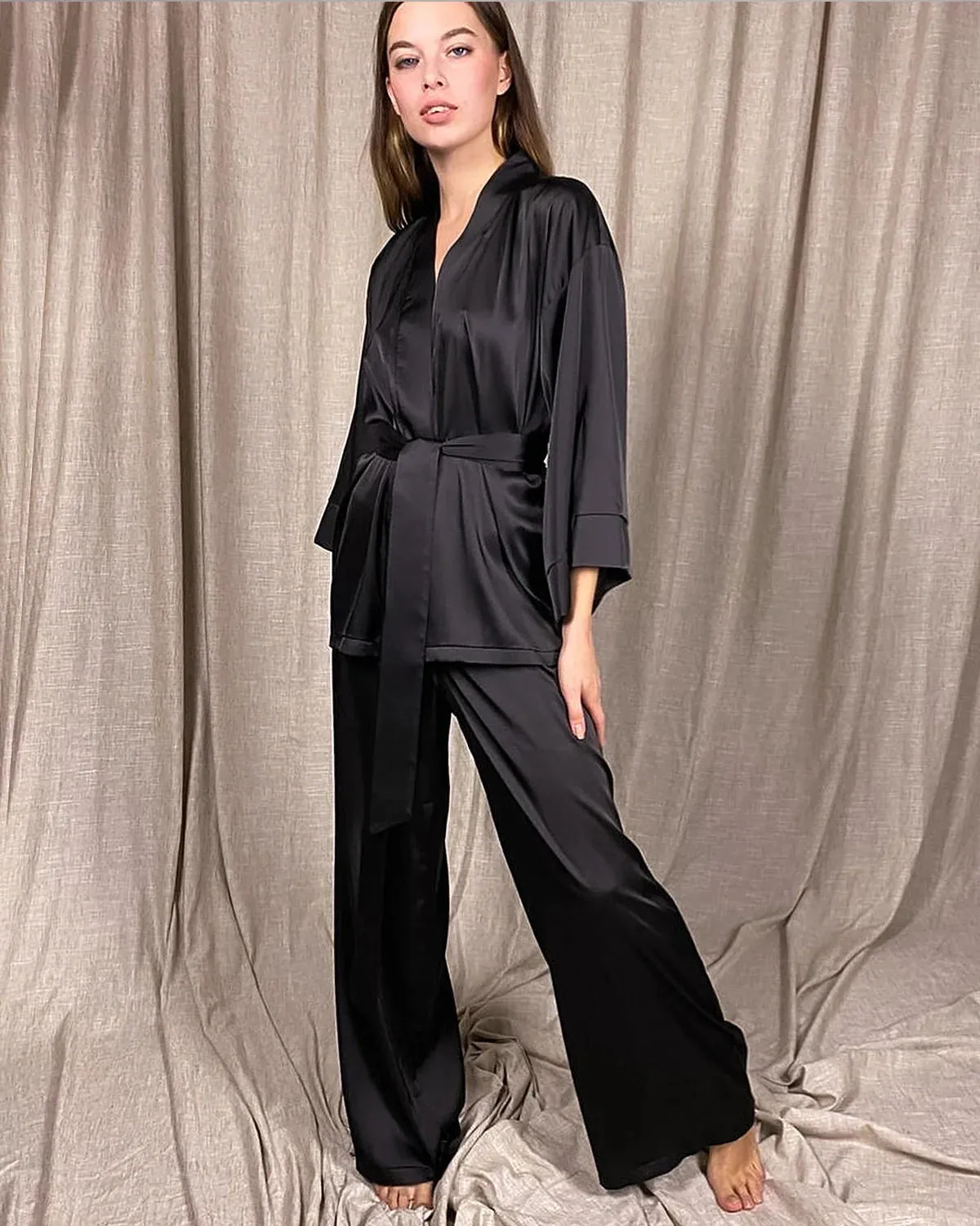 Classic Silk Robe and Pants Set for Women