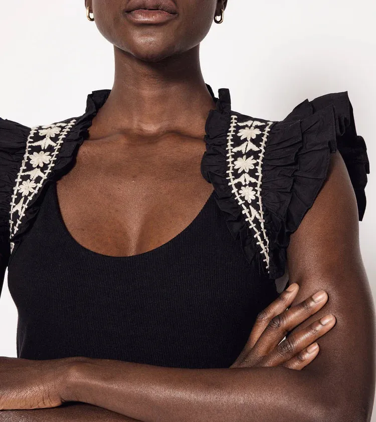 CLE Raven Ruffle Top in Black