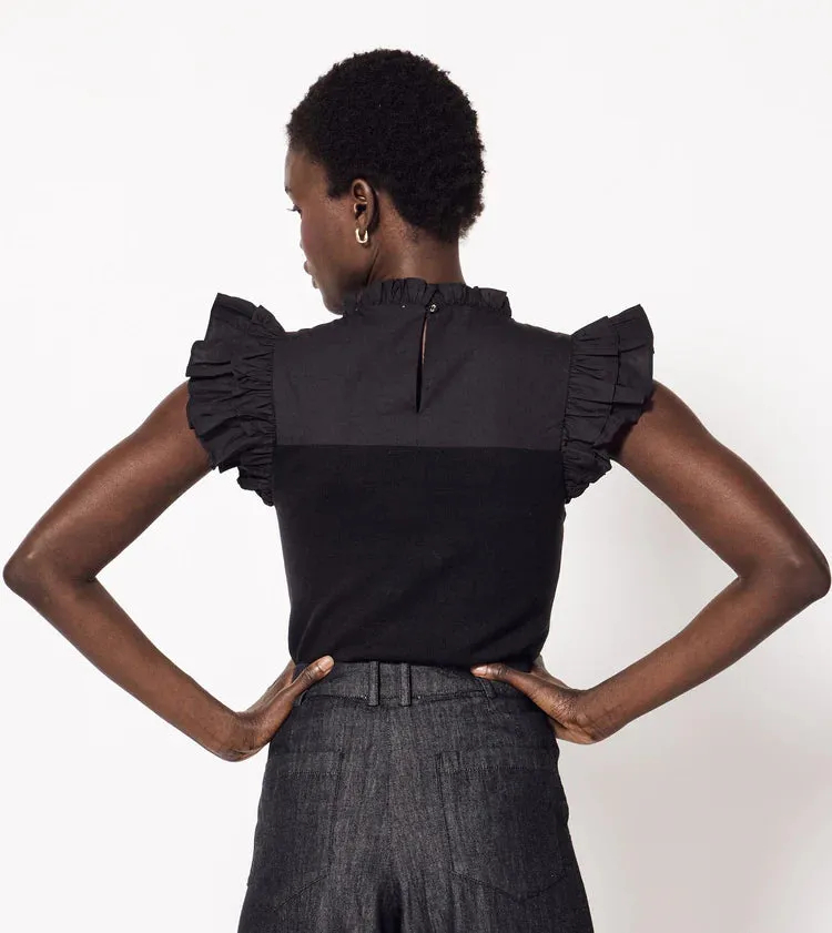 CLE Raven Ruffle Top in Black