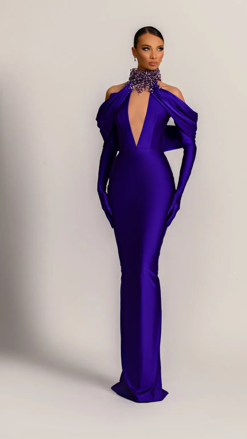 Dahlia Elegant Long Sleeves Blue Evening Dress