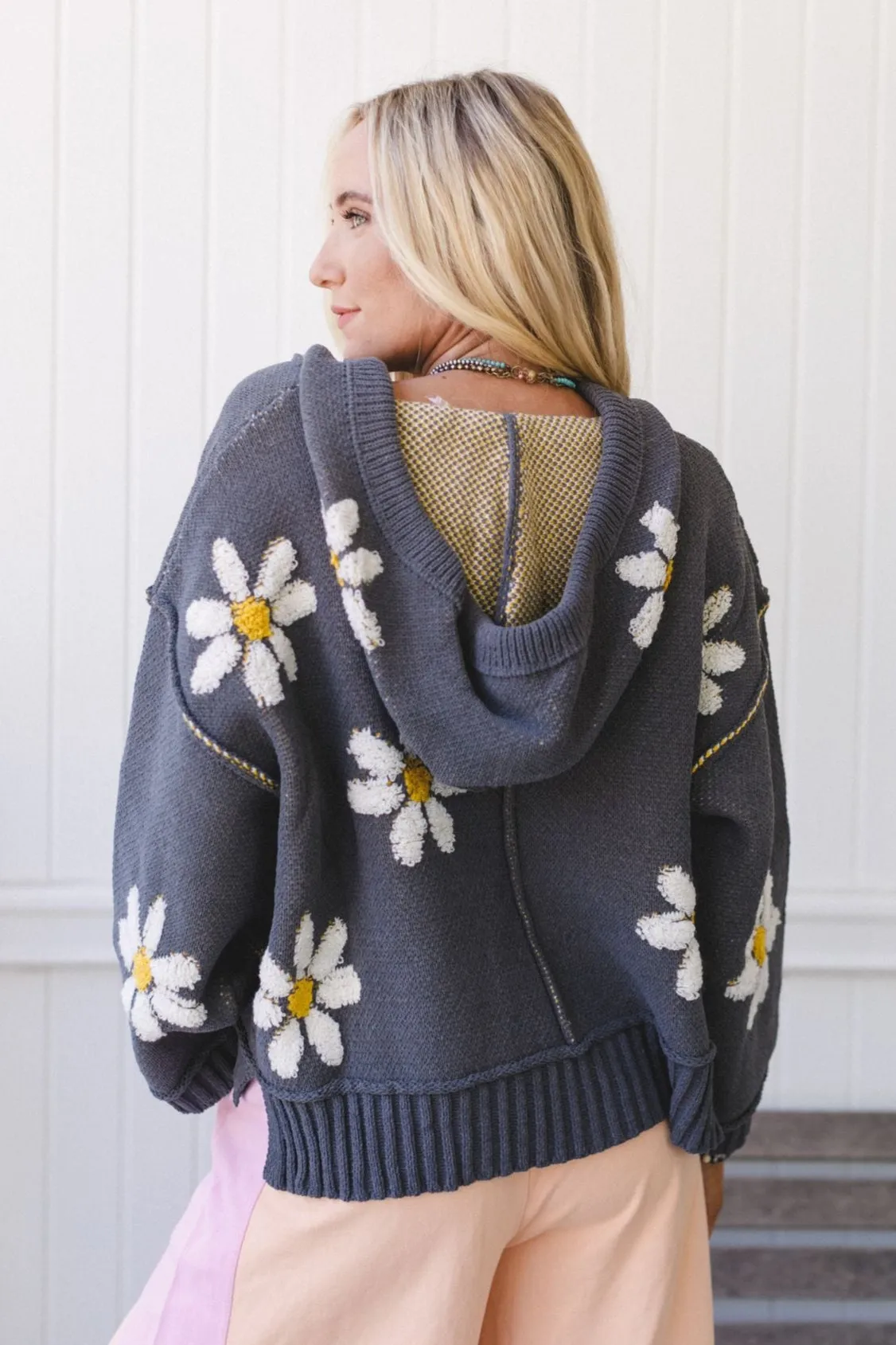 Daisy Belle Sweater Hoodie Top - Charcoal