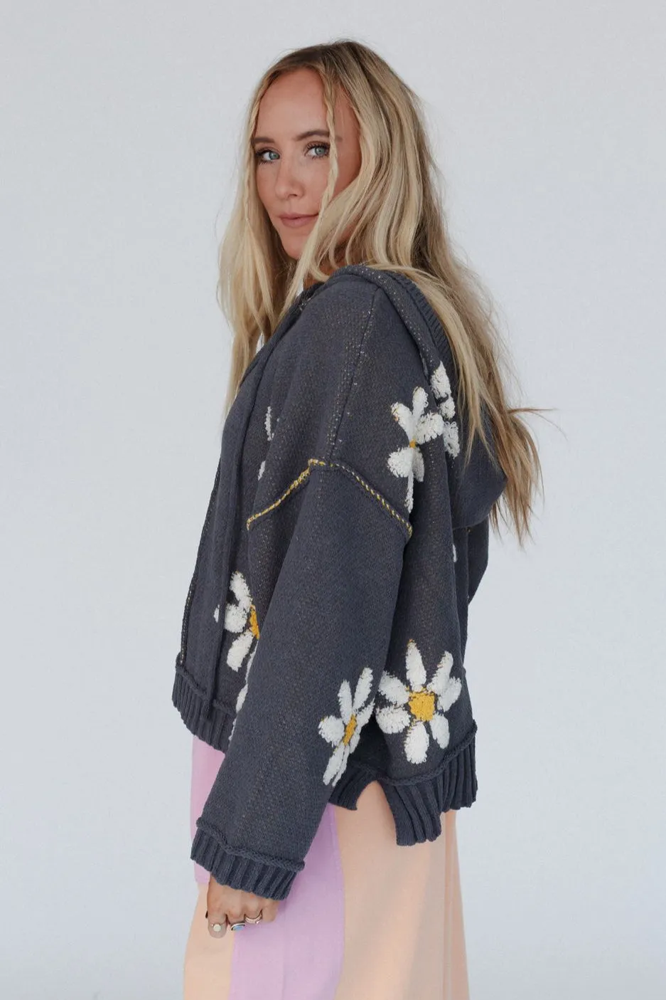 Daisy Belle Sweater Hoodie Top - Charcoal