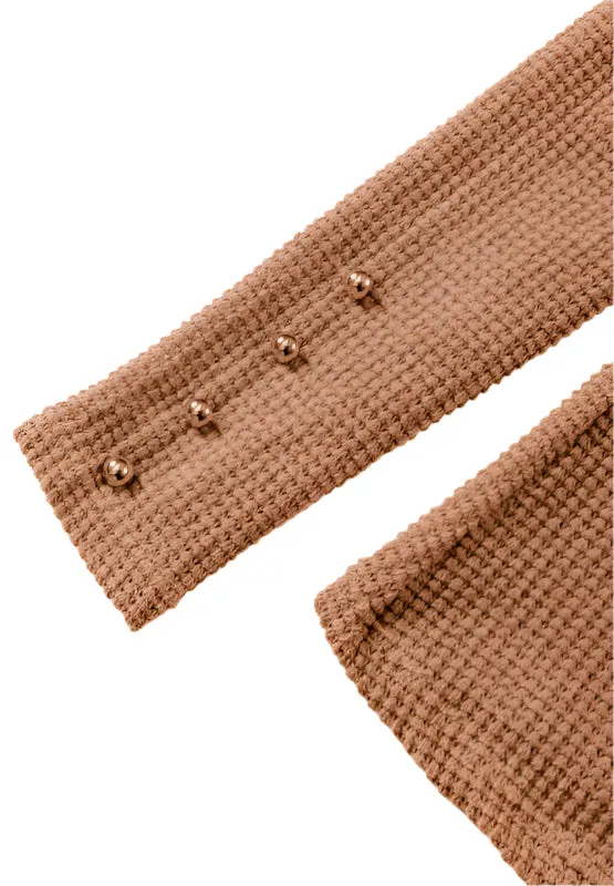 Decorative Button Round Neck Puff Sleeve Blouse