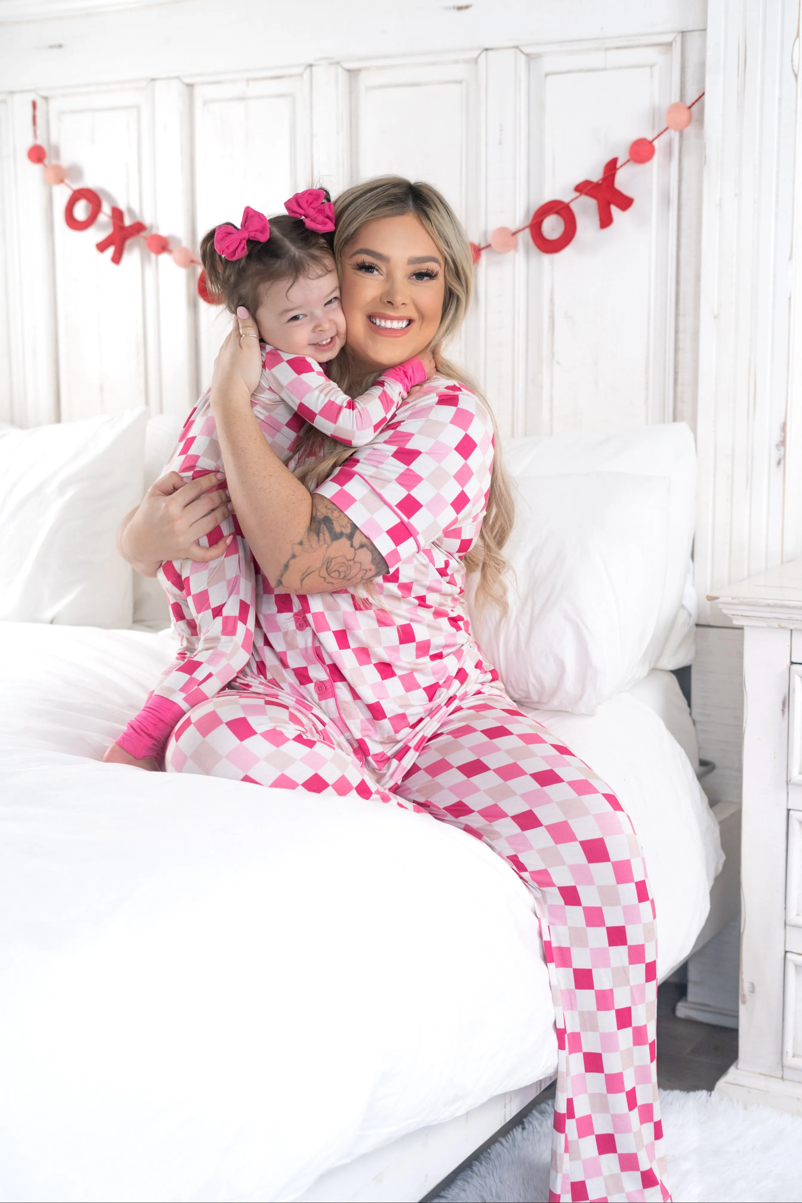 Dreamy Pink Checkers Women's Relaxed Flare Dream Set
