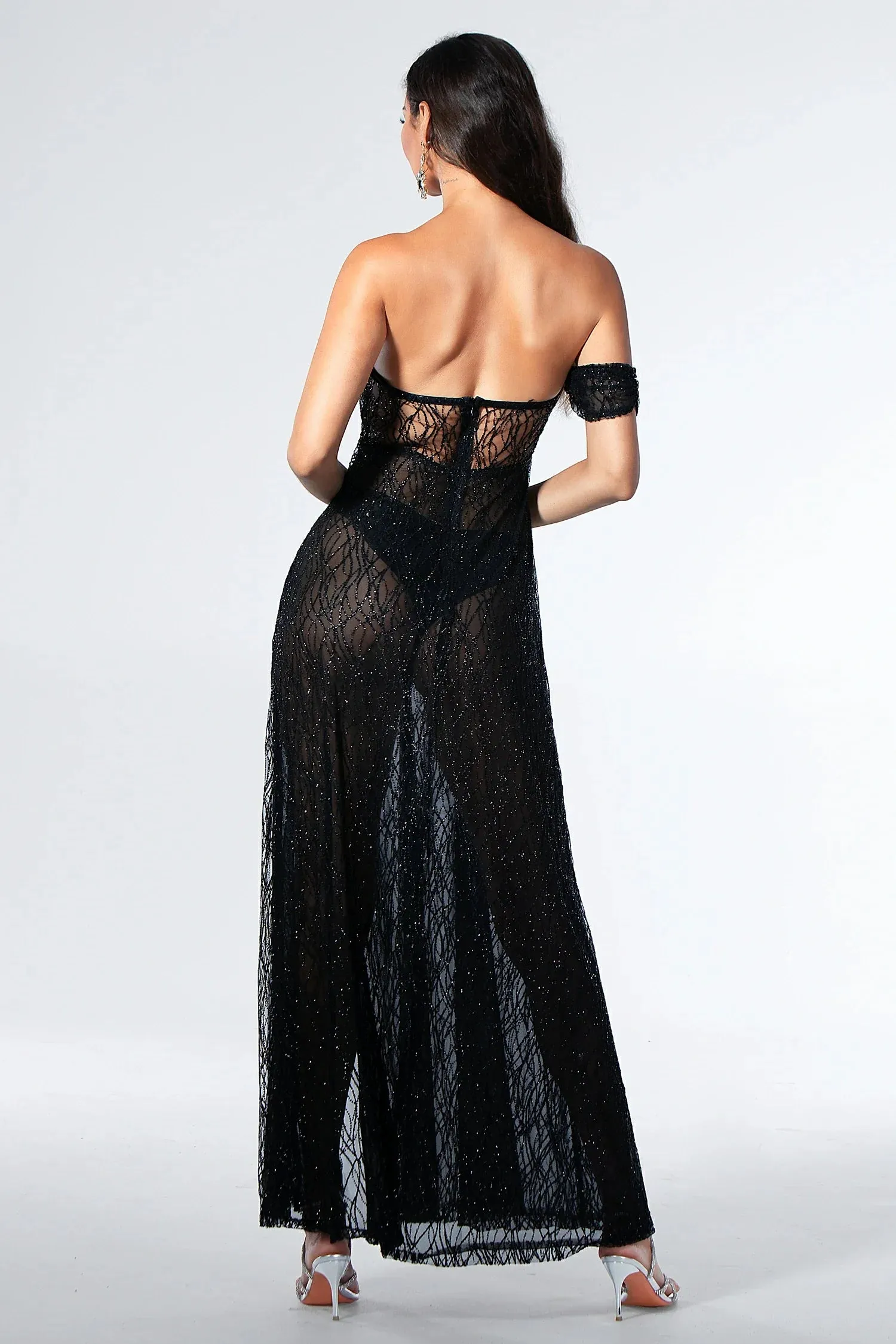 Dynara Bead Panel Slit Maxi Dress