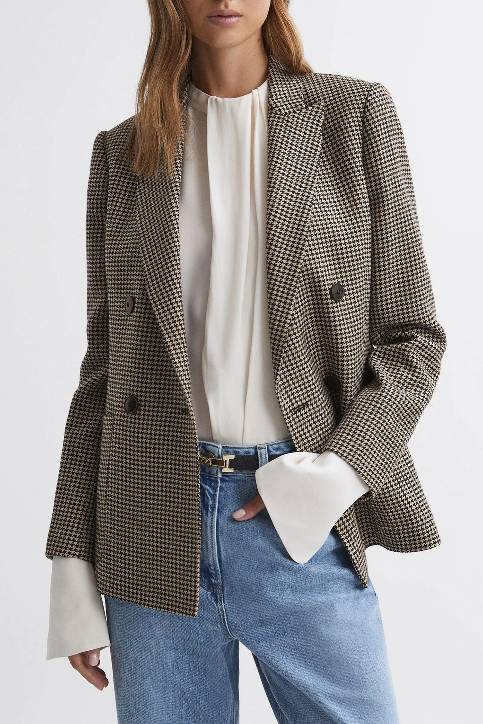 Ella Double Breasted Wool Dogtooth Blazer
