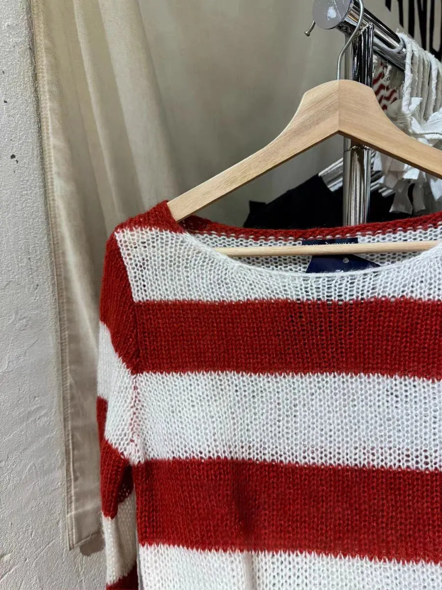 Girlary New Red Striped Thin Long Sleeve T-Shirt Woman Scoop Neck Cotton Knitted Smock Autum Sweet Sweetwear Fashion Tee Tops Y2k Tshirt
