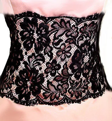 GORGEOUS VINTAGE AFTER SIX STRAPLESS BLACK LACE & PINK EVENING DRESS