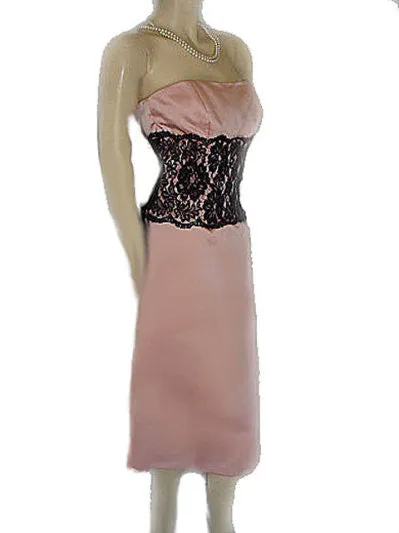 GORGEOUS VINTAGE AFTER SIX STRAPLESS BLACK LACE & PINK EVENING DRESS
