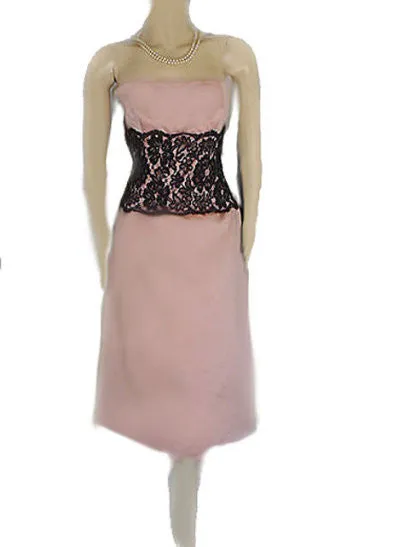GORGEOUS VINTAGE AFTER SIX STRAPLESS BLACK LACE & PINK EVENING DRESS