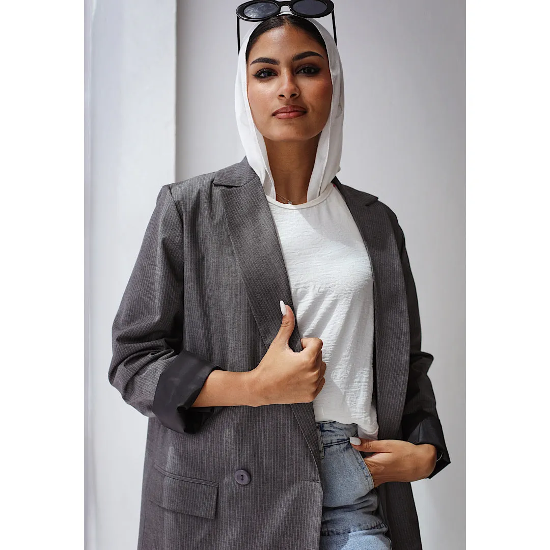 Grey pinstripe oversized blazer