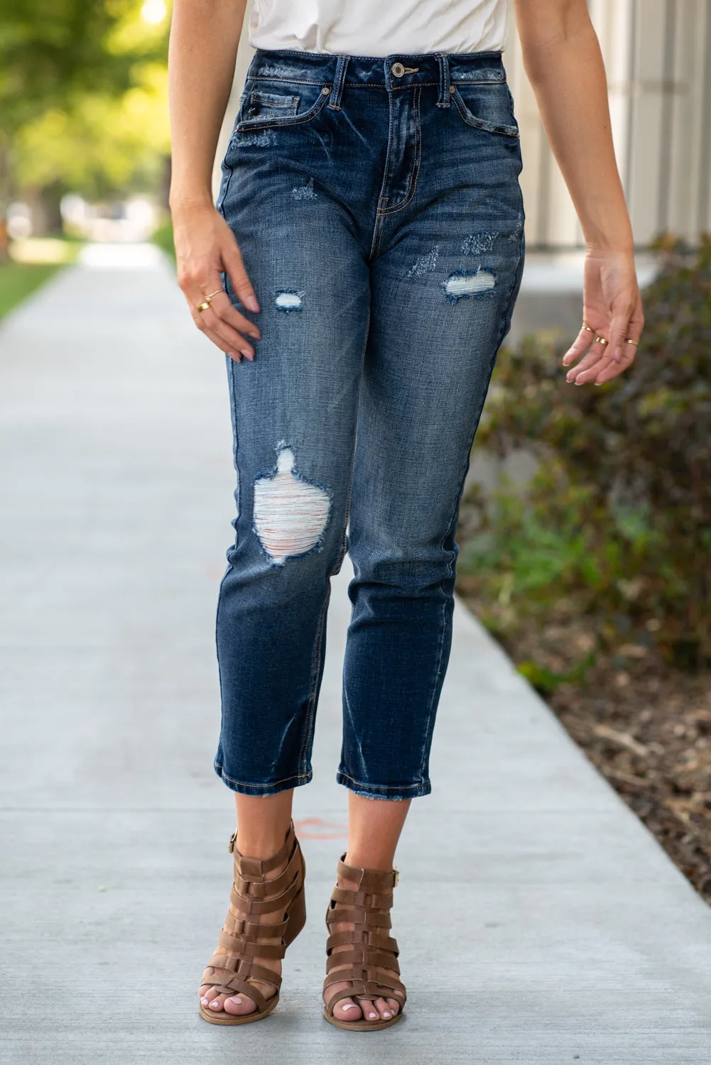 High Rise Distressed Mom Jeans