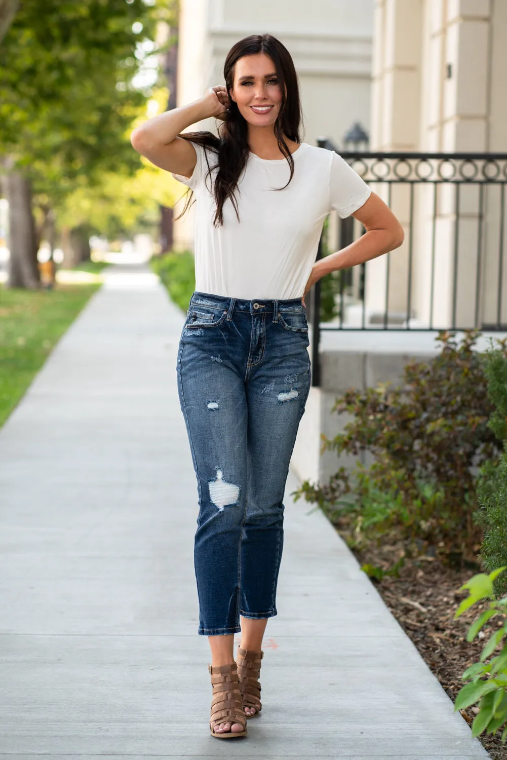 High Rise Distressed Mom Jeans